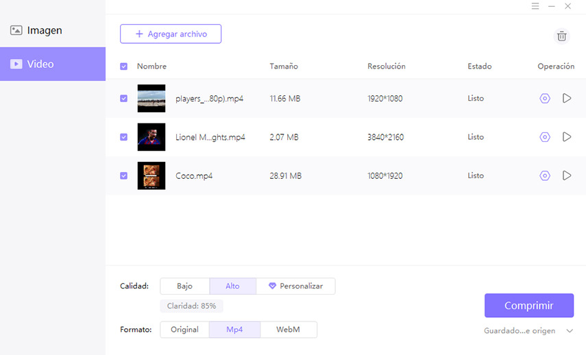 seleccionar calidad de video para reducir