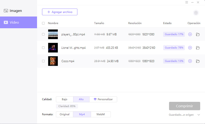 empezar la compresión de video