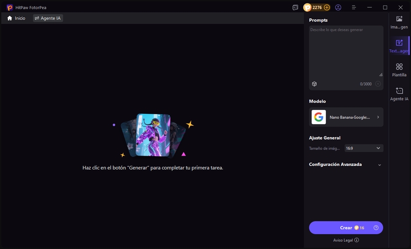 seleccionar modo texto a imagen e introducir descripción