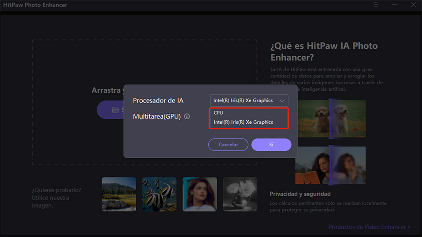 seleccionar el procesador de hitpaw photo enhancer