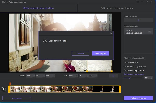 HitPaw Watermark Remover quitar y exportar video.