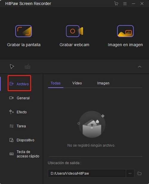 hitpaw screen recorder archivo ajustes