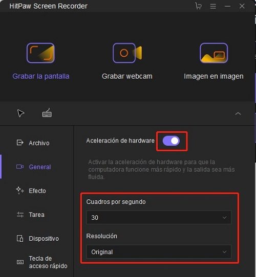 hitpaw screen recorder ajustes generales