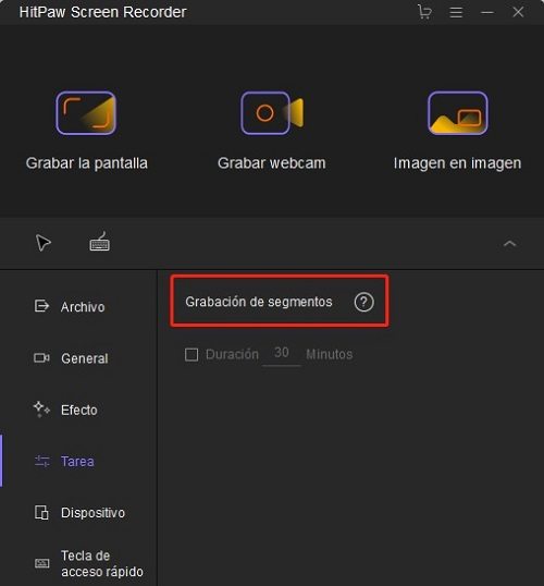 hitpaw screen recorder ajsutes de tarea