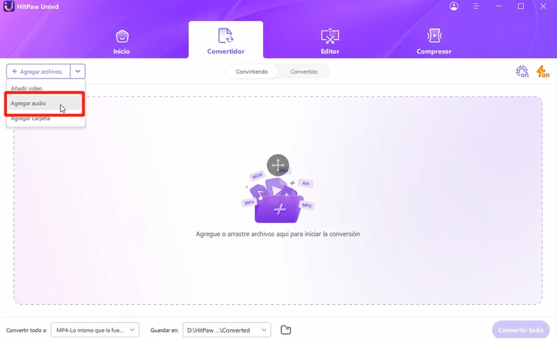 añadir audio a hitpaw video converter