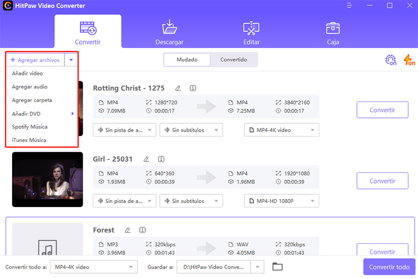 importar archivos hitpaw video converter windows