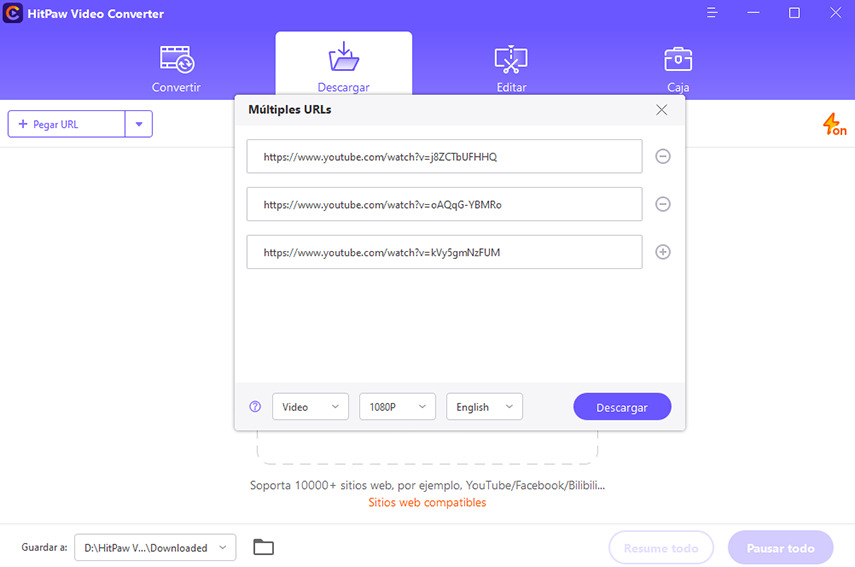 añadir múltiples urls