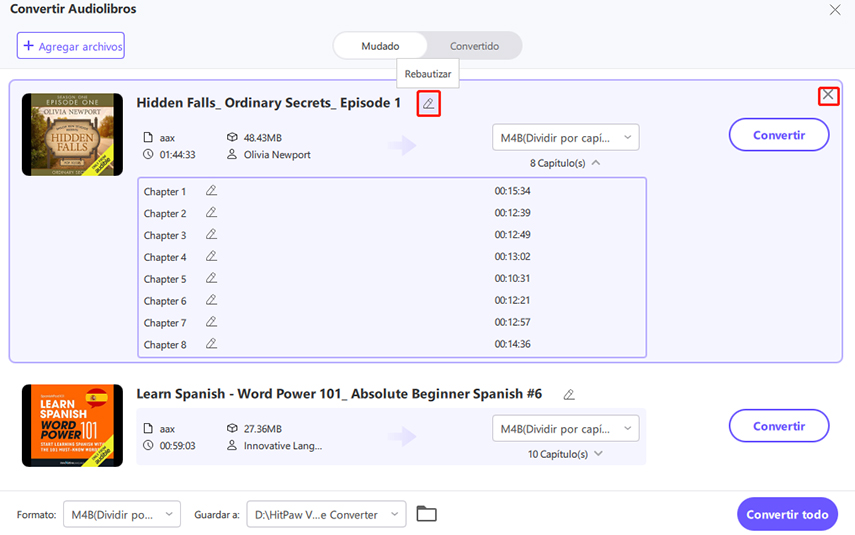 eliminar archivos aax de hitpaw video converter
