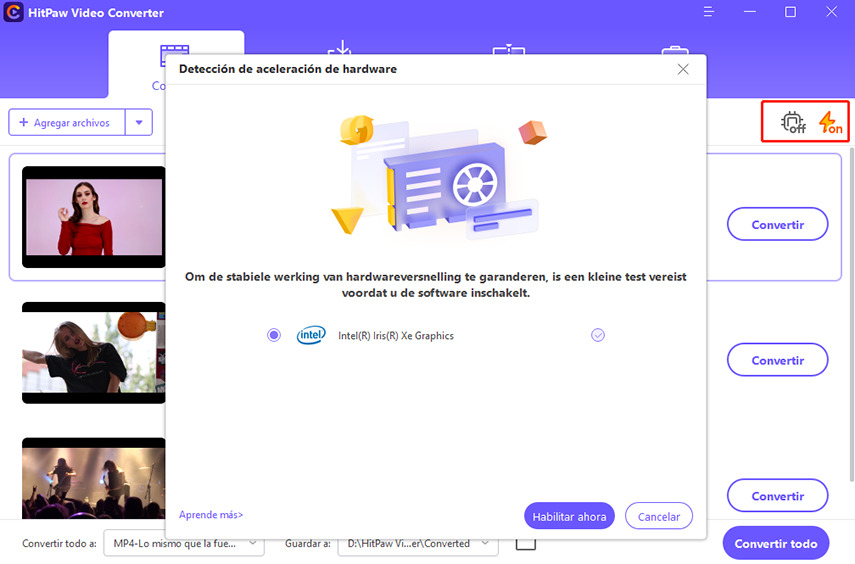 activar aceleración de hardware en hitpaw video converter