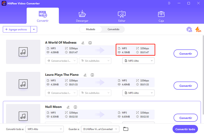configuración de audio