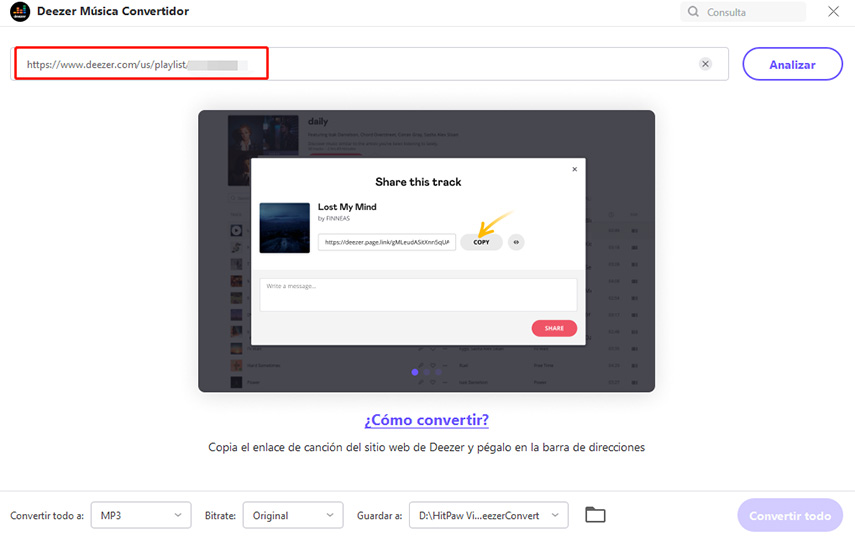 pegar enlace de deezer a hitpaw video converter