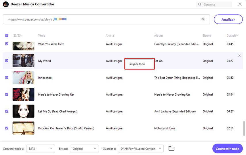 buscar y eliminar deezer música