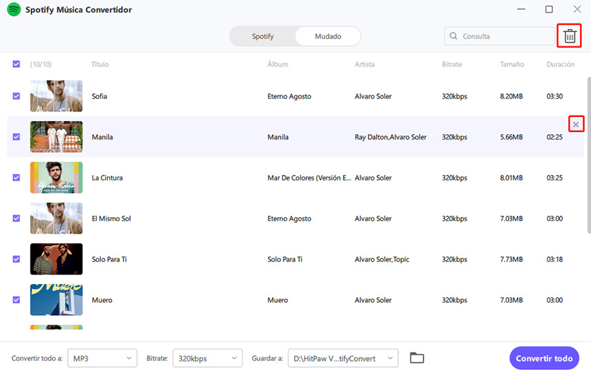 eliminar Spotify canciones