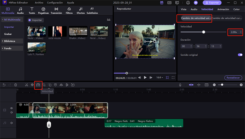 cambiar velocidad de vídeo