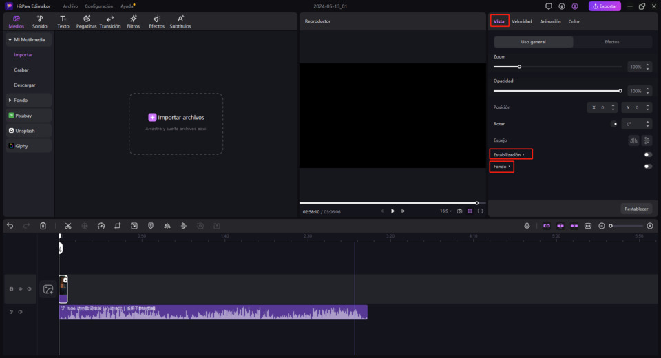 característica de estabilización de video de hitpaw