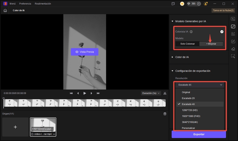 colorear y mejorar video solo en vikpea