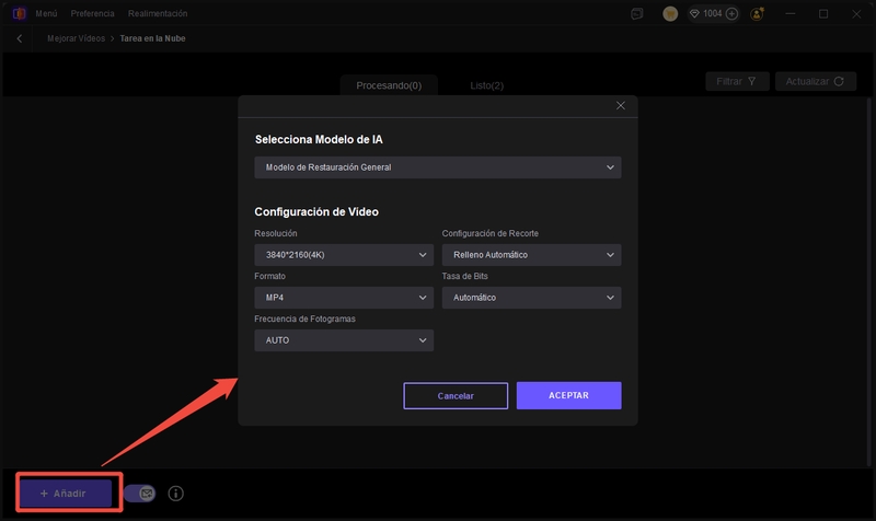 añadir nueva tarea al proceso en la nube de hitpaw vikpea