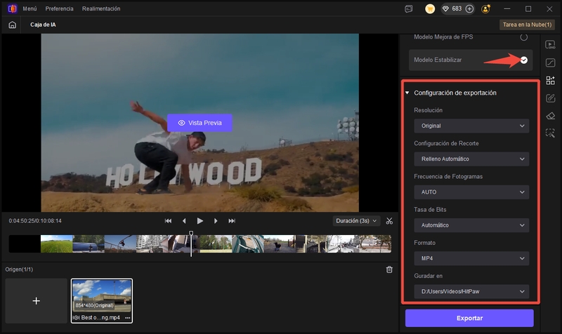 ajustar configuraciones de exportación de video