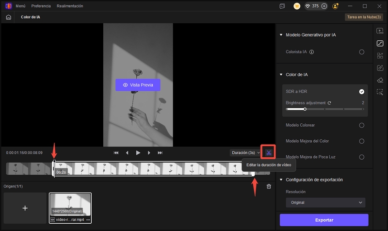Opciones de corte de Color de IA de HitPaw VikPea