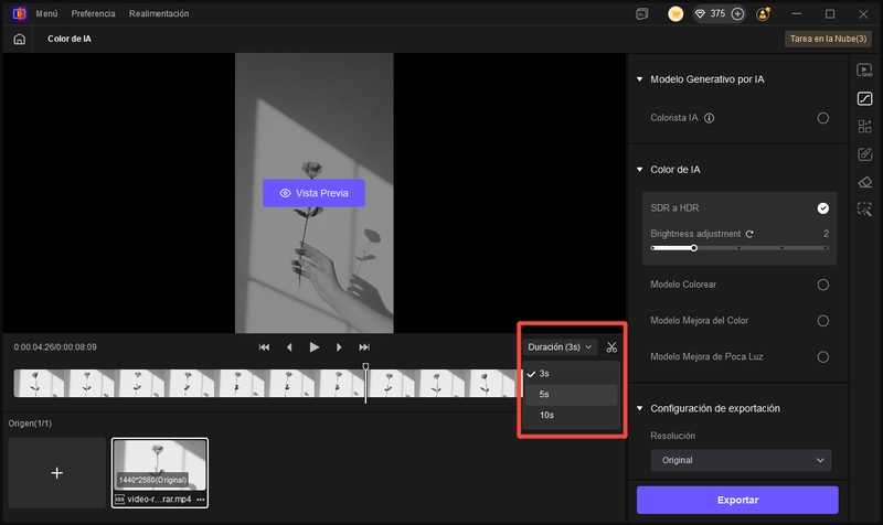 Opciones de previsualización de Color de IA de HitPaw VikPea