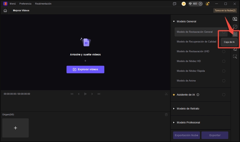 elegir modelo de interpolación de fotogramas en caja de herramientas ai