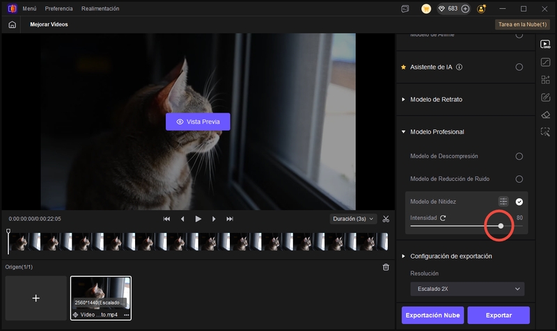 personalizar nivel de afilado de video