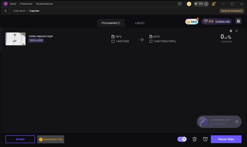Proceso de exportación de Color de IA de HitPaw VikPea