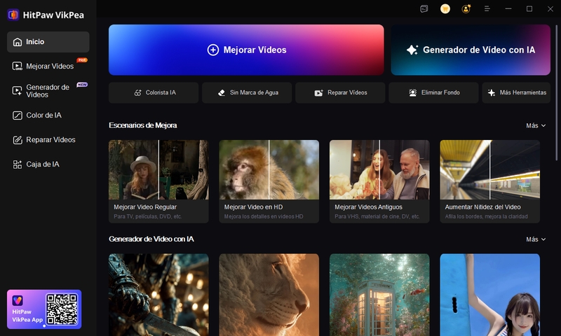Interfaz de inicio del generador de vídeo con IA de HitPaw VikPea