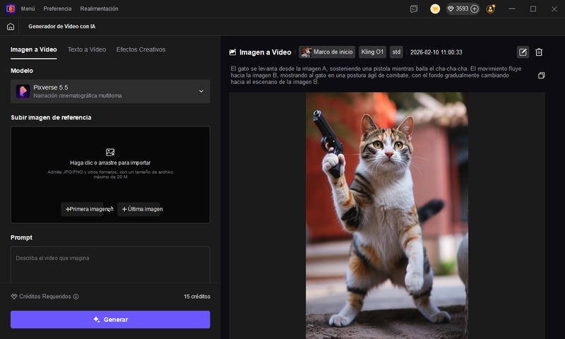 Postproducción de vídeo de gato con Seedance 2.0 en VikPea