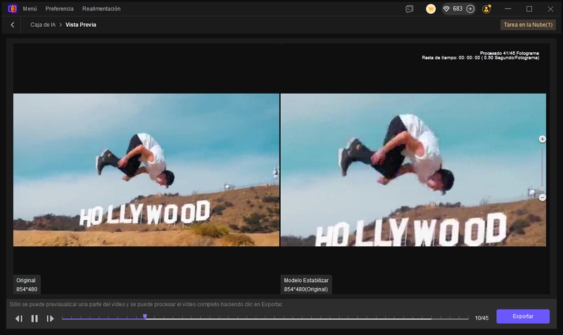 previsualizar efecto de estabilización de video