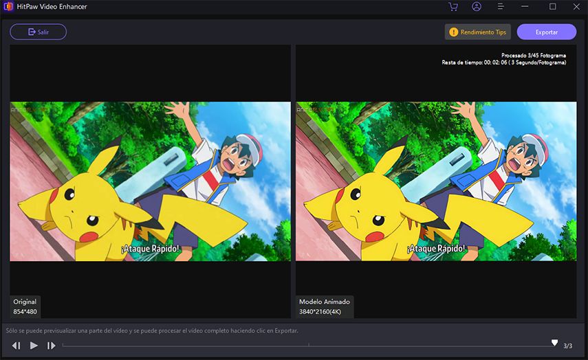 Previsualizar el video mejorado ai hitpaw