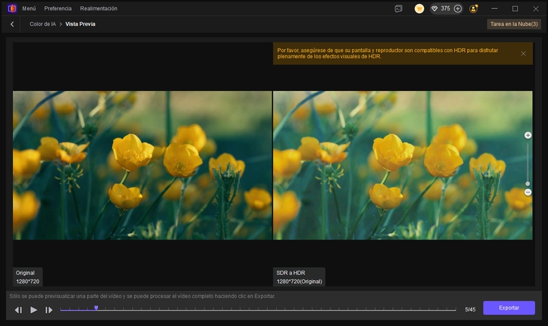 Previsualización de sdr a hdr de HitPaw VikPea
