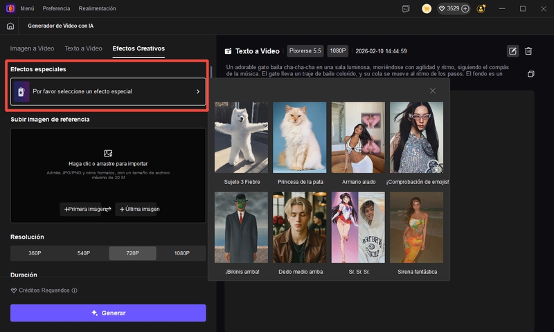 Elegir efectos creativos de vídeo con IA