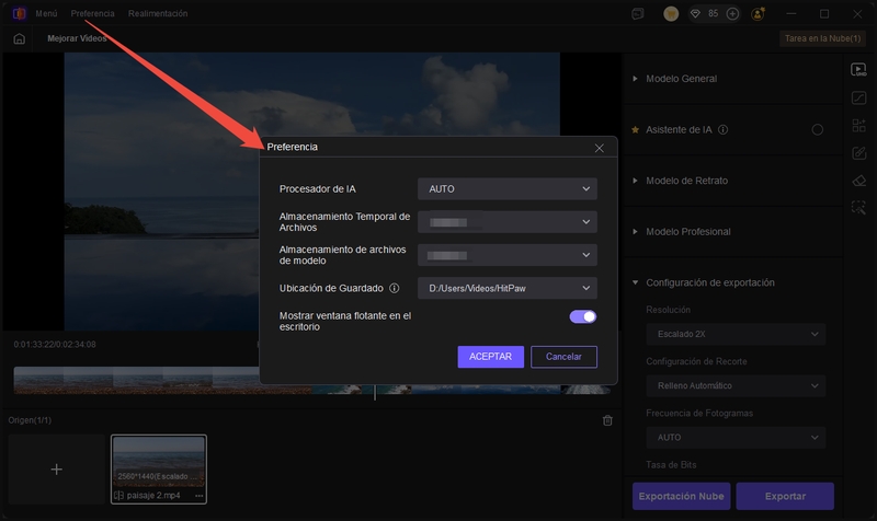 interfaz de preferencias