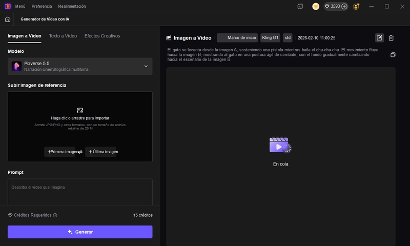 Iniciar el proceso de generación de vídeo con IA