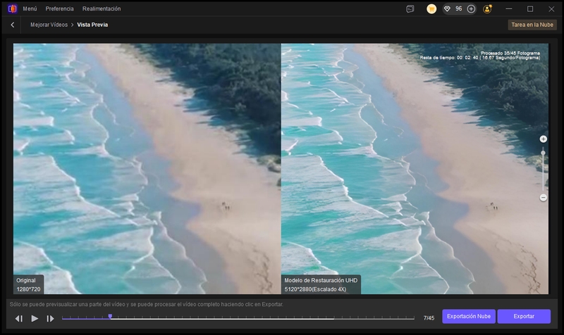 comparación antes y después de la mejora de video
