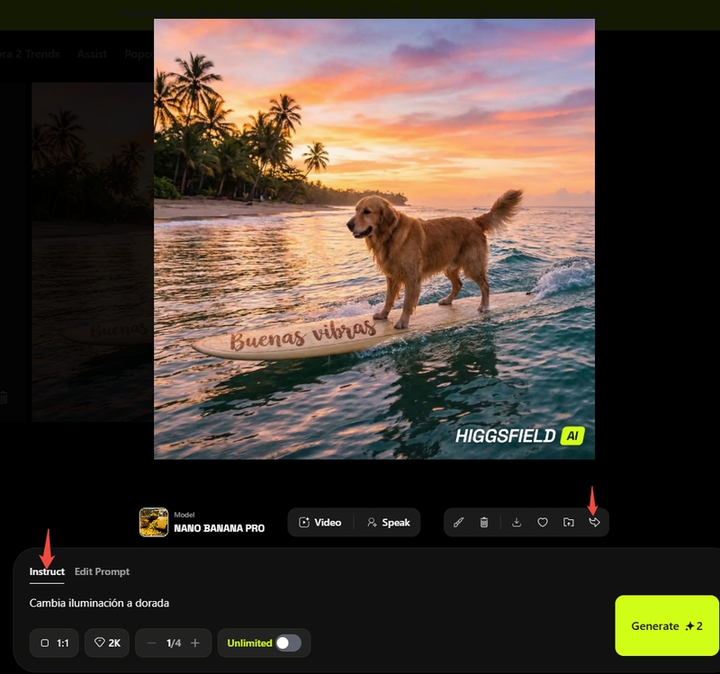 ajustar y compartir nano banana pro higgsfield