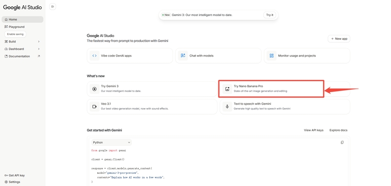 google ai studio inicio nano banana pro