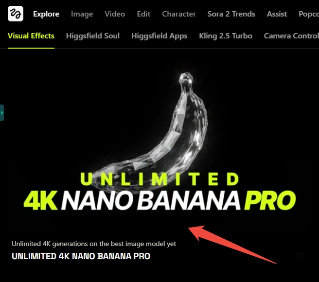 higgsfield inicio buscar nano banana pro