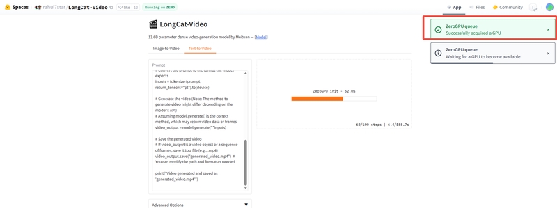 espera de gpu para video longcat en hugging face