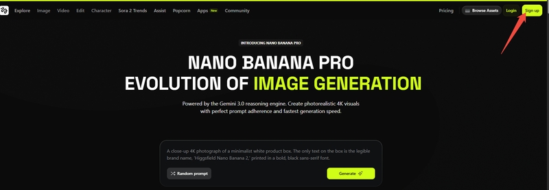 iniciar sesion nano banana pro higgsfield