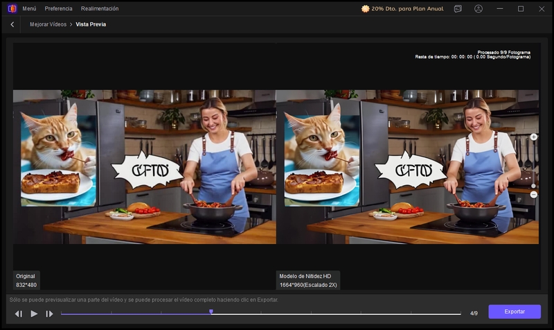 previsualizar efecto de mejora del video generado en vikpea