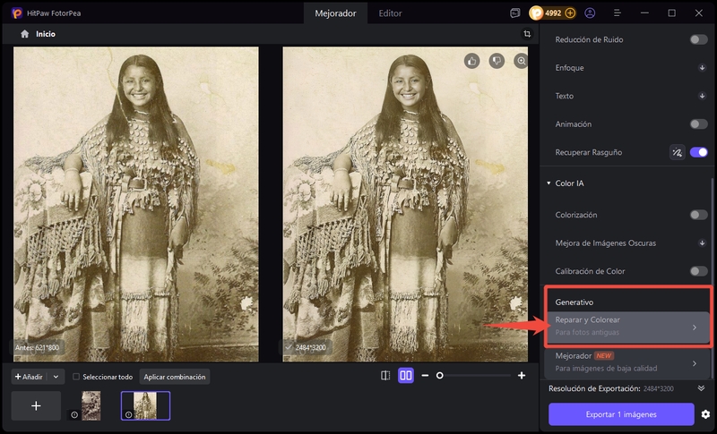 fotorpea elegir modelo ia reparar fotos