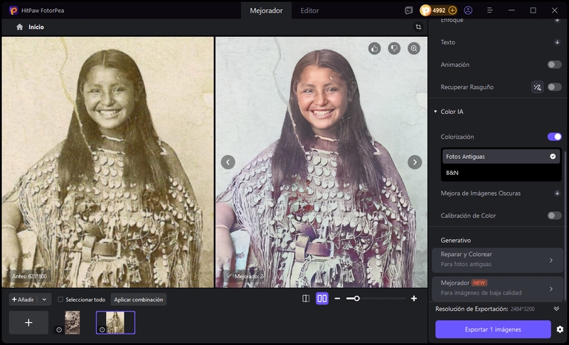 fotorpea modelo colorizacion reparar fotos efecto