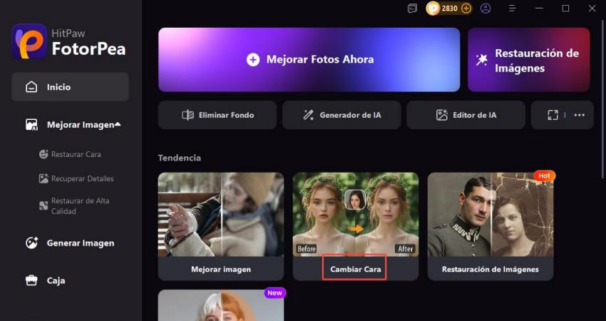 acceder a la función de intercambio de caras de fotorpea