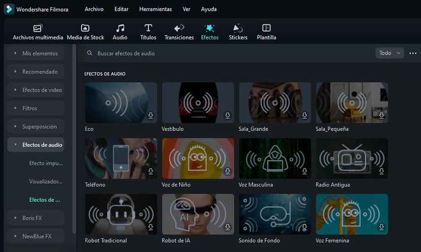 filmora efecto de sonido