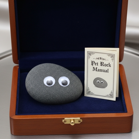 Piedra mascota con ojos en caja