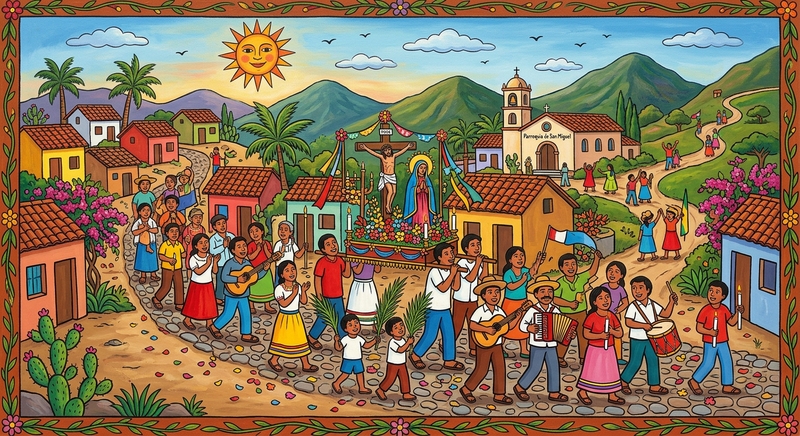 dibujo de semana santa estilo naíf