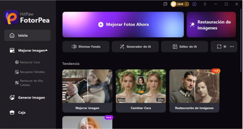 pulsa la pestaña mejorar fotos ahora