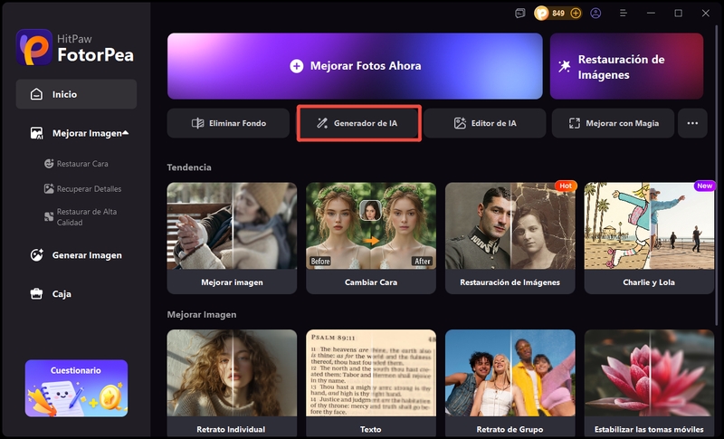 acceso fotorpea para seleccionar el generador ai